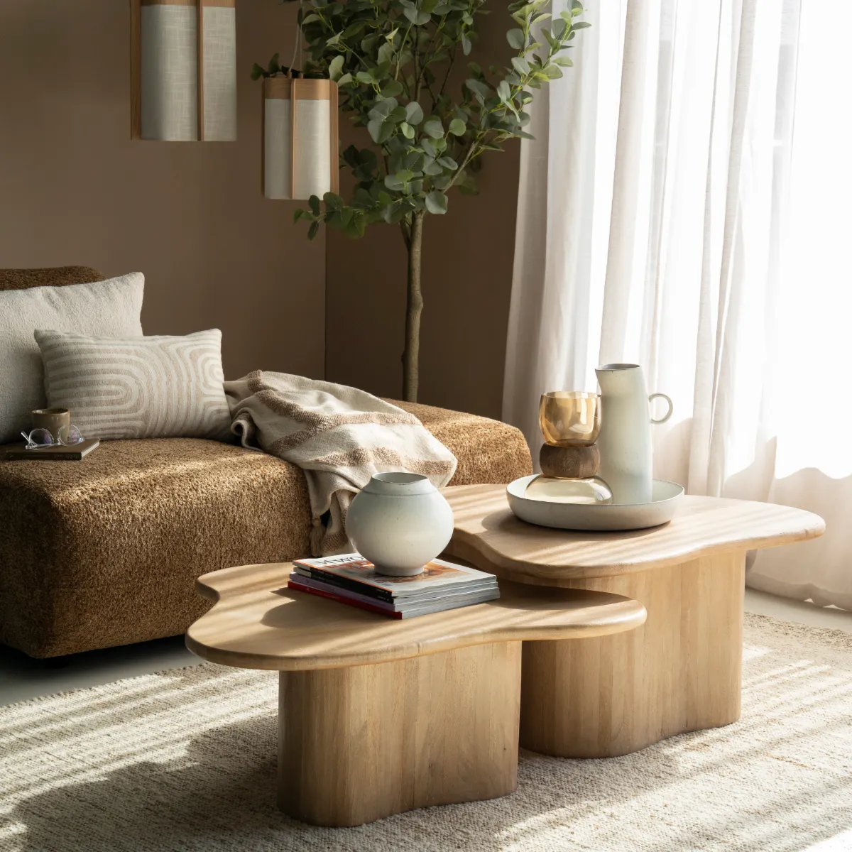 Fall 2er-Set Satztische- natural 75x75x38 cm / 75x65x32 cm