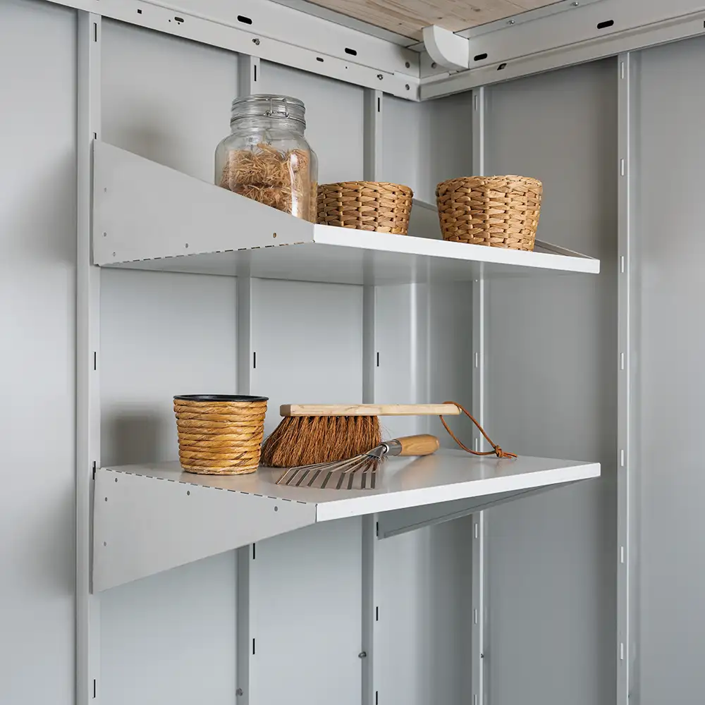 Regale Gerätehaus Neo grau weiß, 4 Regale
