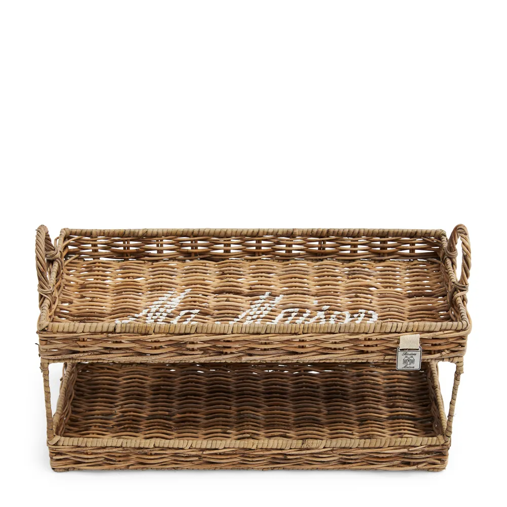 Handgefertigtes Aufbewahrungstablett aus Rattan Ma Maison (2 Etagen) L