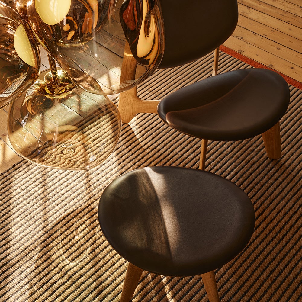 Slab ottoman naturholz schwarzes leder