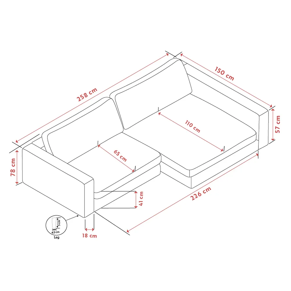 Duncan Sofa 3-Sitzer mit Chaiselongue rechts Stoff Robin hellgrau