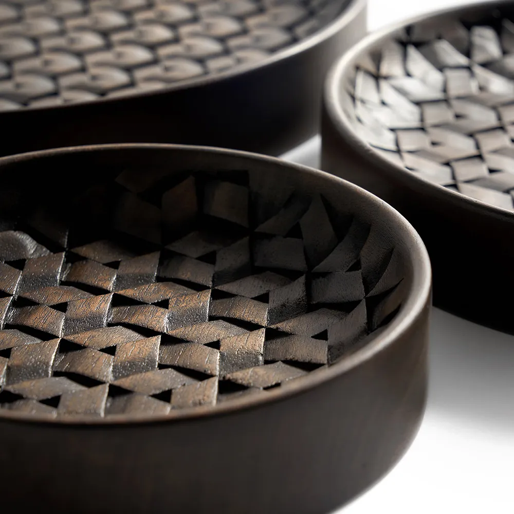  Tampa Tablett dunkelbraunes Mahagoni-3er-Set