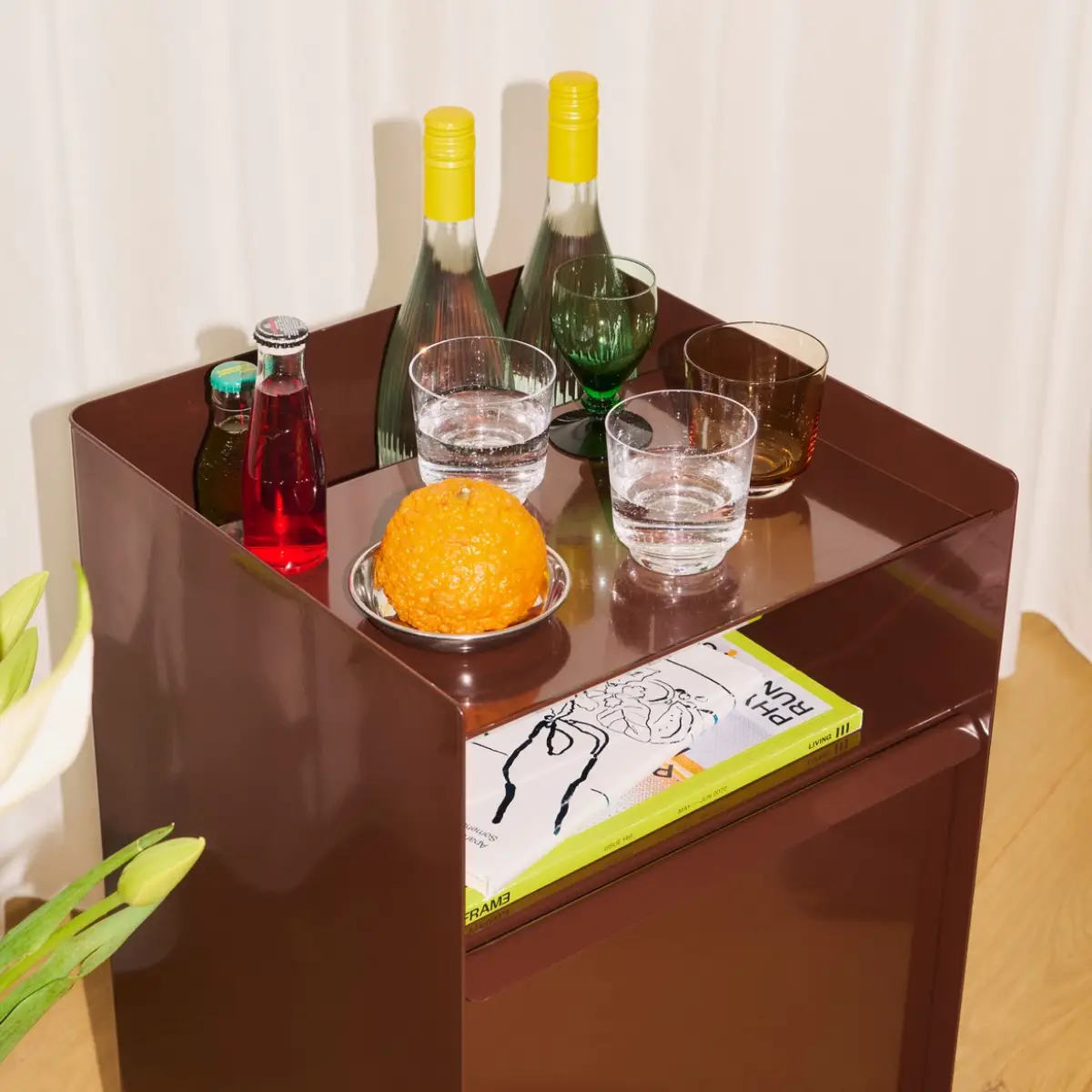 Folded Trolley H 61,5 cm mit Schublade – Dunkelrot