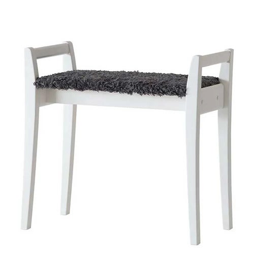 Meja Hocker Weiß lackiert Birke/Schafsfell-Optik Dunkelgrau