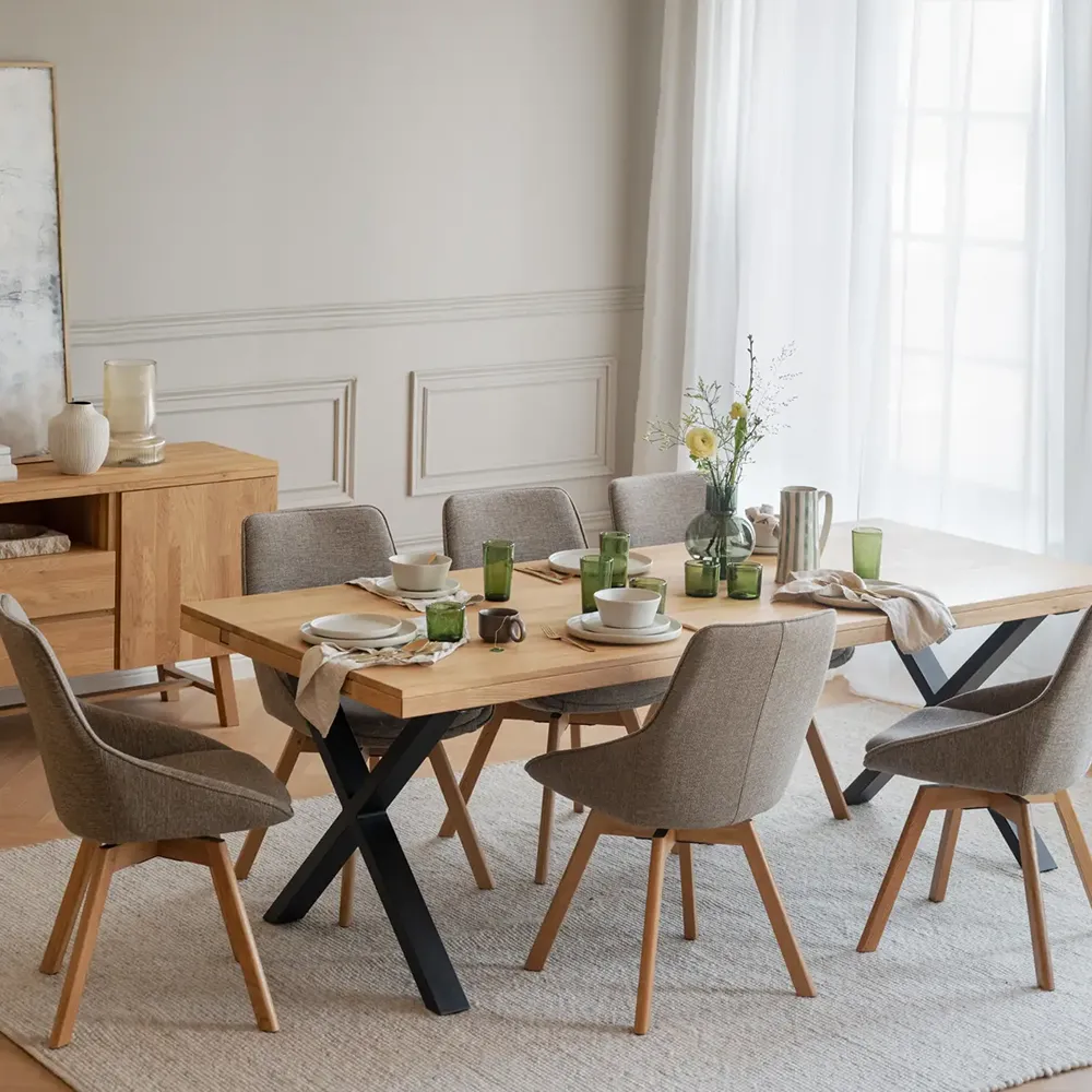 Alison Esszimmerstuhl dunkelbeiger stoff/eichenbeine