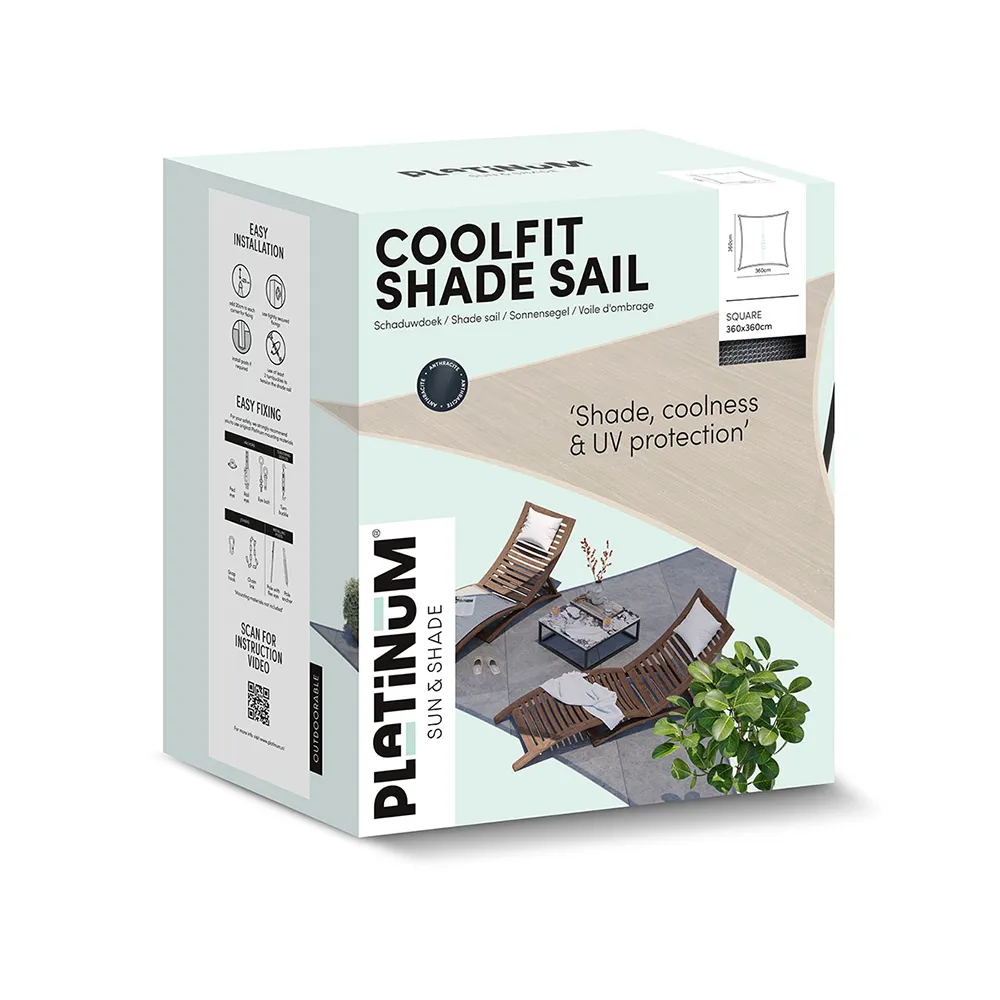 Coolfit Sonnensegel quadratisch 360x360cm black 