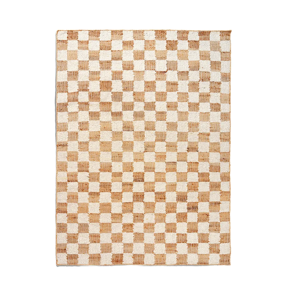 Handgewebter Wollteppich Check 140x200 cm Off-White