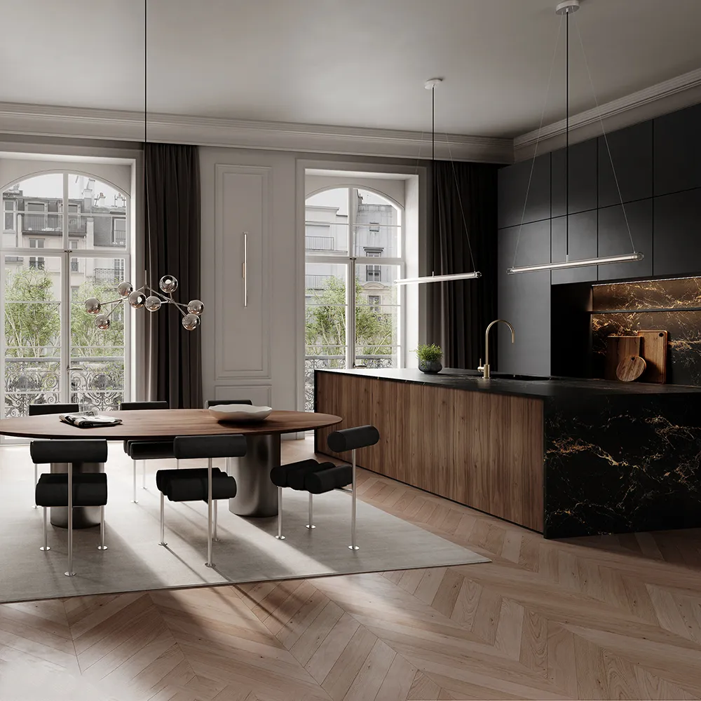 Hiro Esszimmerstuhl Edelstahl - Anilinleder Schwarz