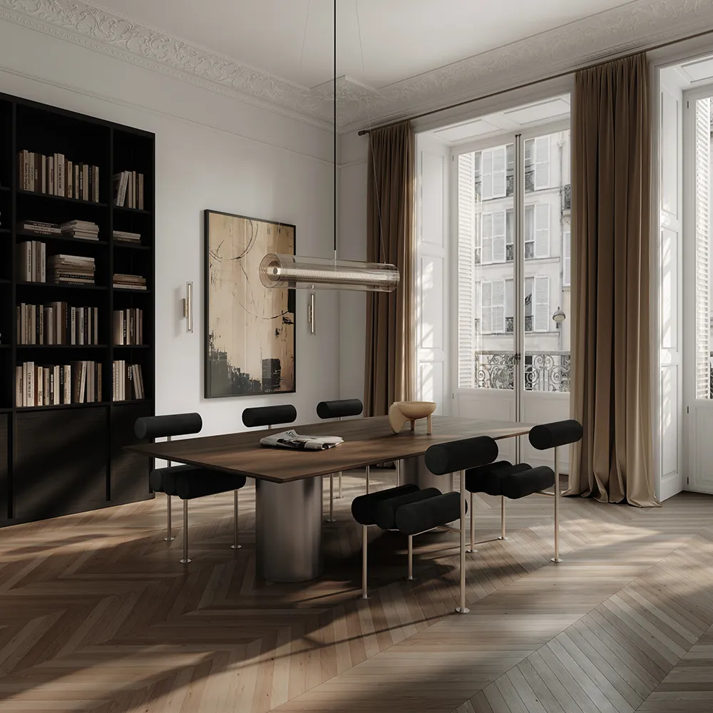 Hiro Esszimmerstuhl Edelstahl - Anilinleder Schwarz