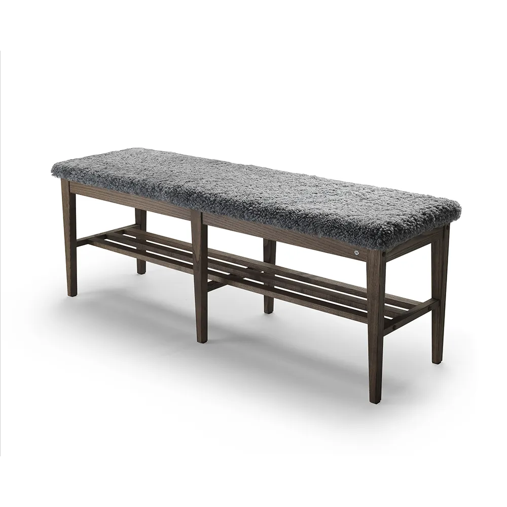 Nadja Bench 130 cm Braun Geölte Esche/Schafsfell Hellgrau