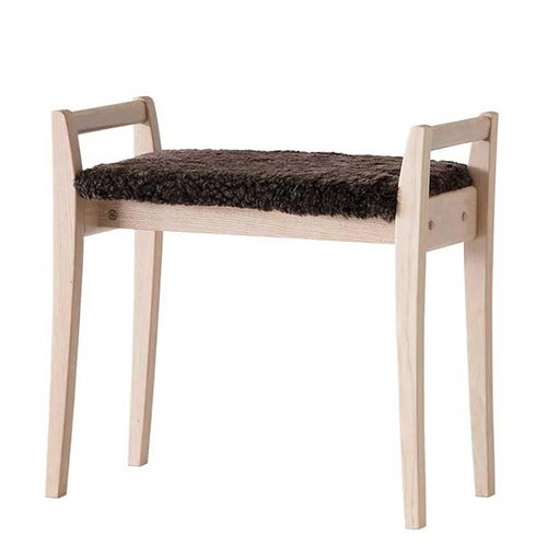 Meja Hocker Weiß geölt Eiche/Schafsfell Braun