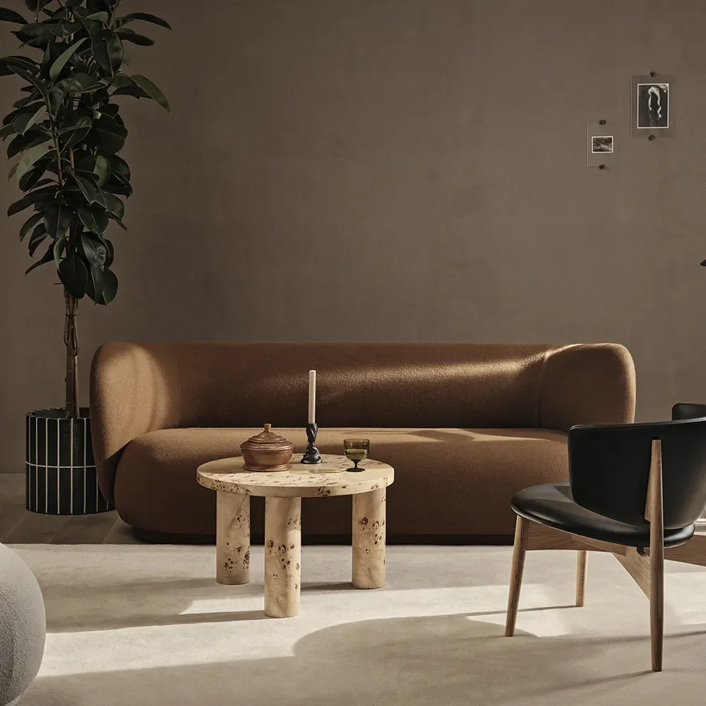 Post Couchtisch Ø65 cm - Poplar Burl Veneer