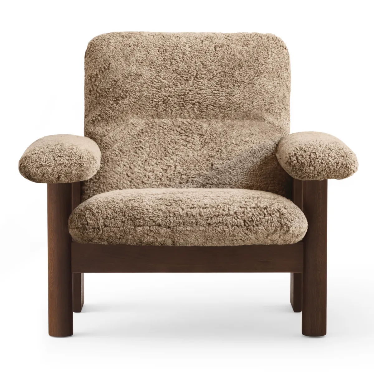 Brasilia Loungesessel hohe Rückenlehne, Nussbaum, Sheepskin Nevotex Sahara