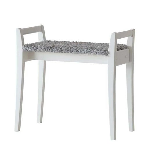 Meja Hocker Weiß lackiert Birke/Schafsfelloptik Hellgrau