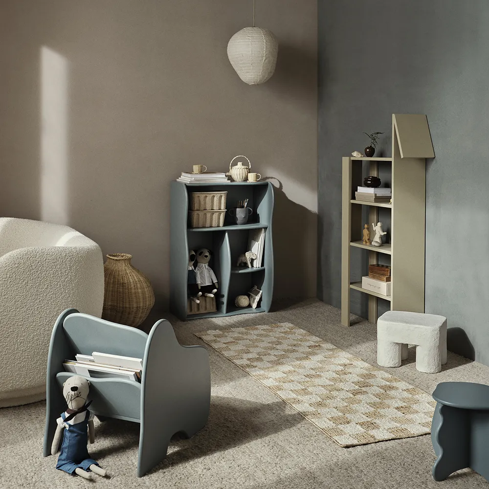 Handgewebter Wollteppich Check 70x180 cm Off-White