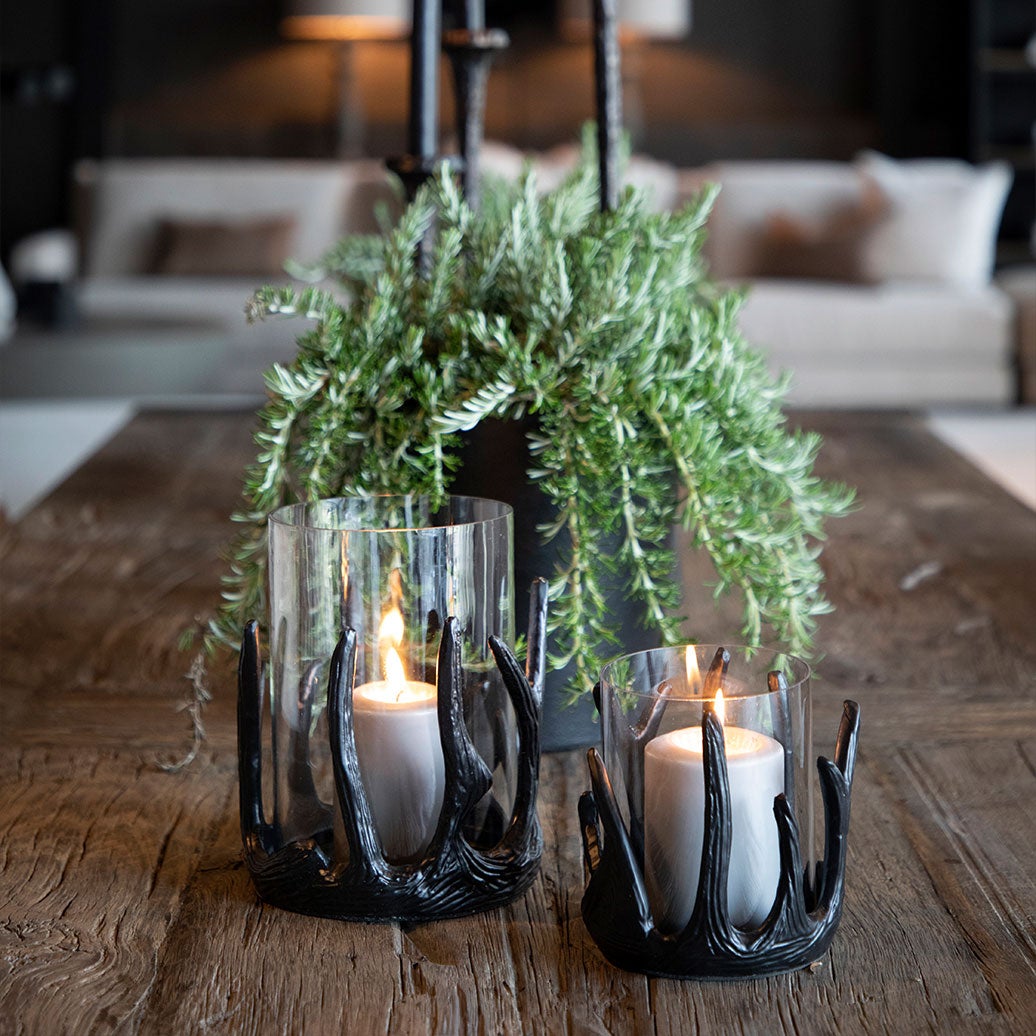 Geweih-Laterne Groß Schwarz