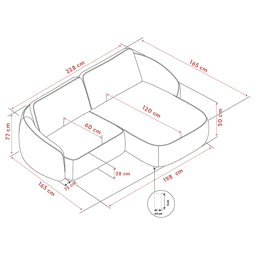 Norris Sofa 3-Sitzer mit Chaiselongue rechts Stoff Anna hellbeige
