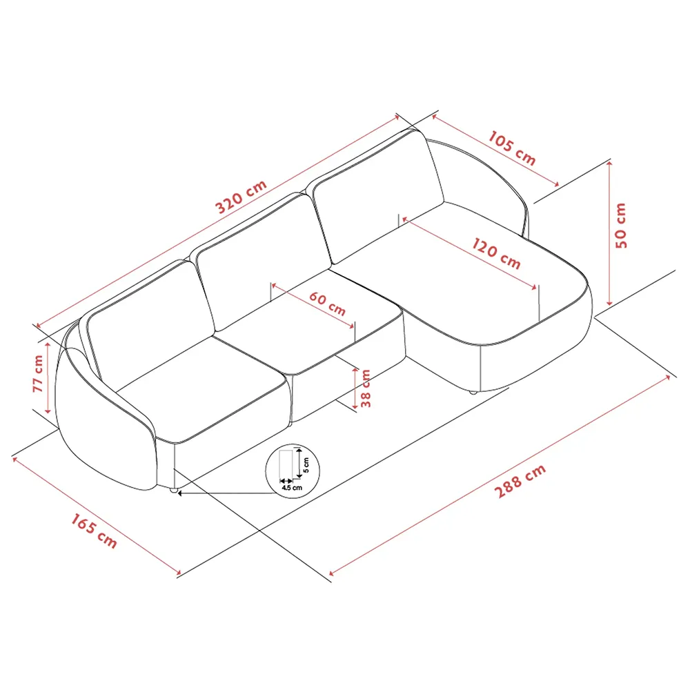 Norris Sofa 4-Sitzer mit Chaiselongue rechts Stoff Anna hellbeige