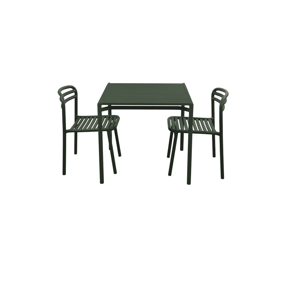 Bliss Esstisch inkl. zwei Stühlen - Dunkelgrünes Aluminium
