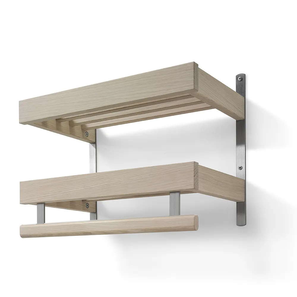 Nadja Hutablage 50 cm 2 Ebenen Eiche weiß geölt/Stahl geschliffen