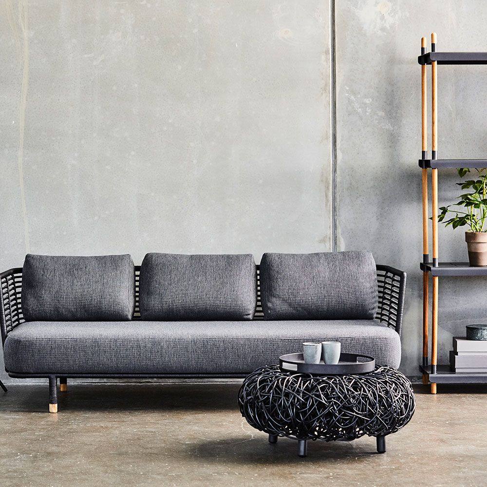 Schlaufenhocker Schwarz Rattan