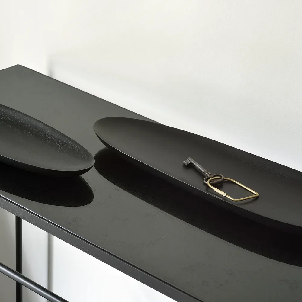 Thin ovale Tabletts lackiertes  schwartz Mahagoni – 2er-Set