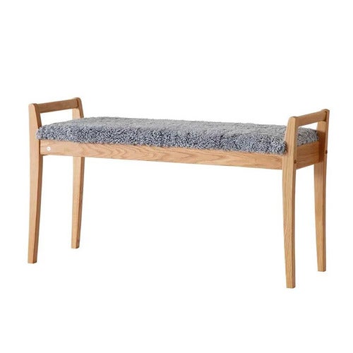 Meja Bank Eiche geölt/Schafsfell Hellgrau