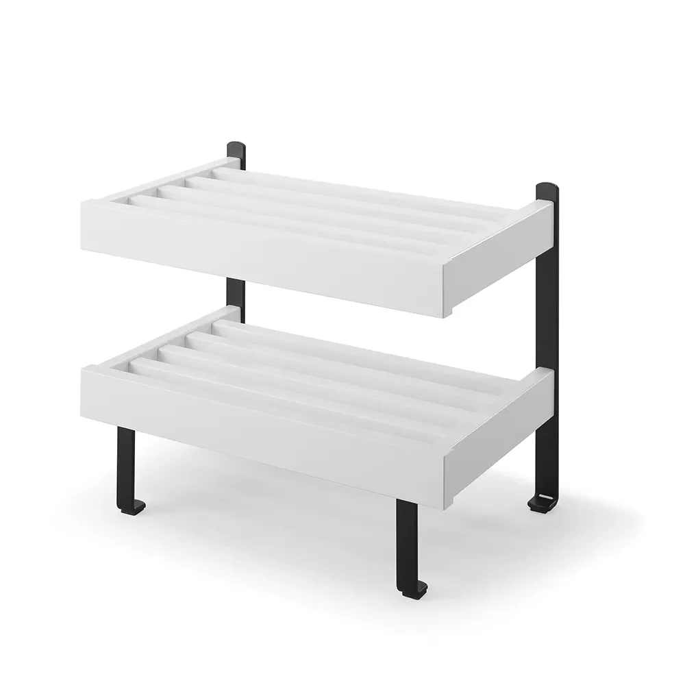 Nadja Schuhregal Birke weiß lackiert/Mattschwarzer Stahl