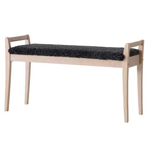 Meja Sitzbank Eiche weiß geölt/Schafsfell dunkelgrau