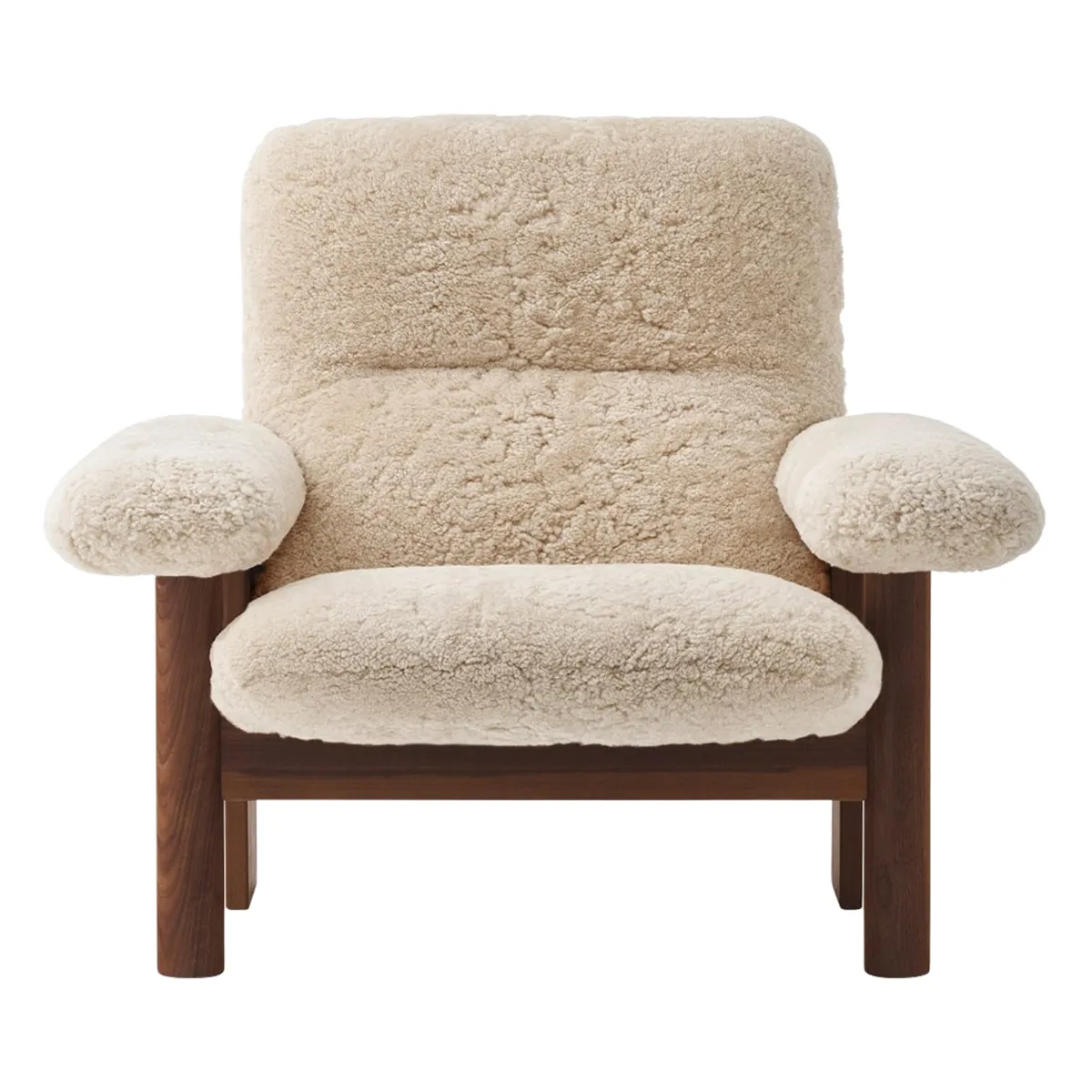 Brasilia Loungesessel dunkel gebeizte Eiche, Sheepskin Nevotex Nature