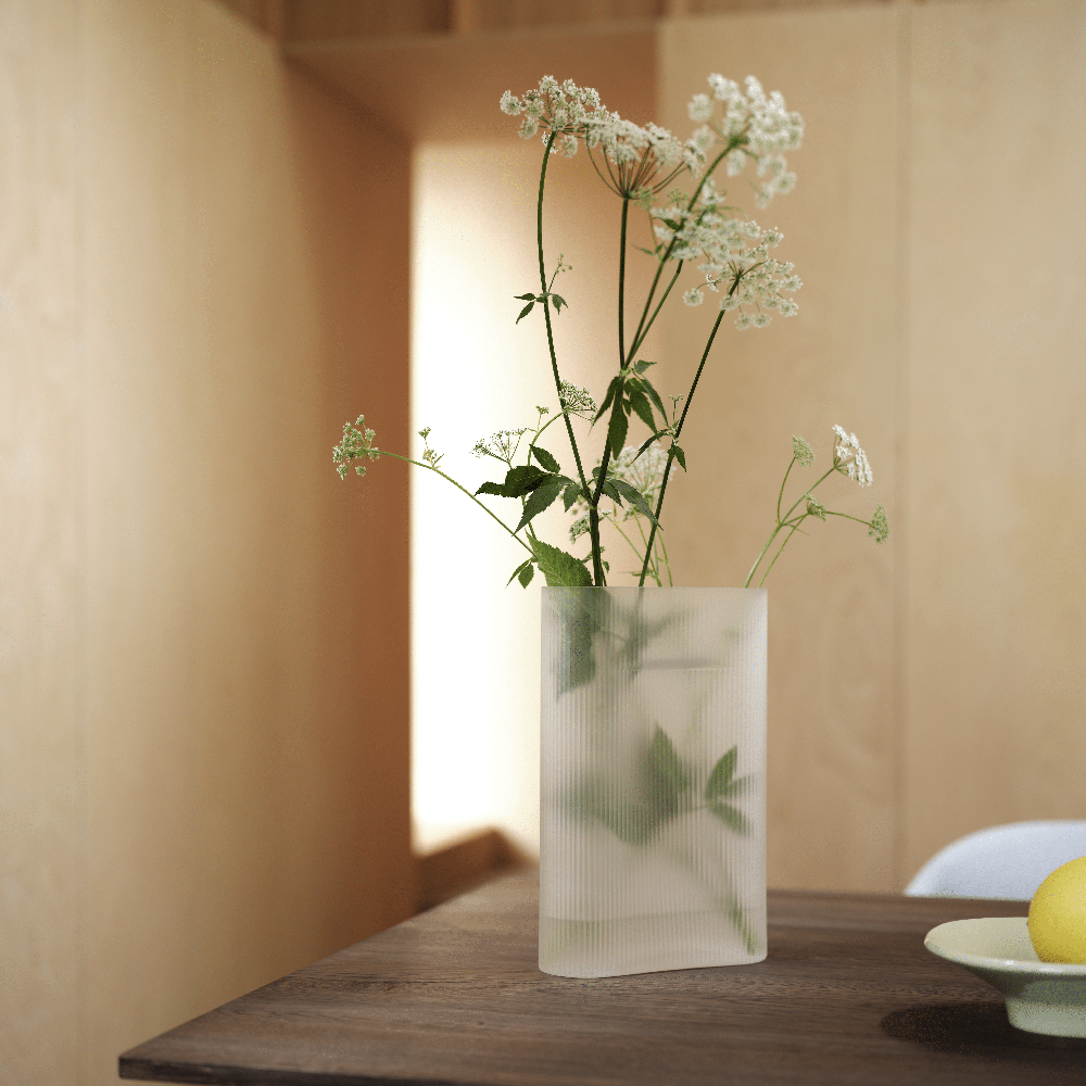 Ridge Vase H: 35 cm White Frosted