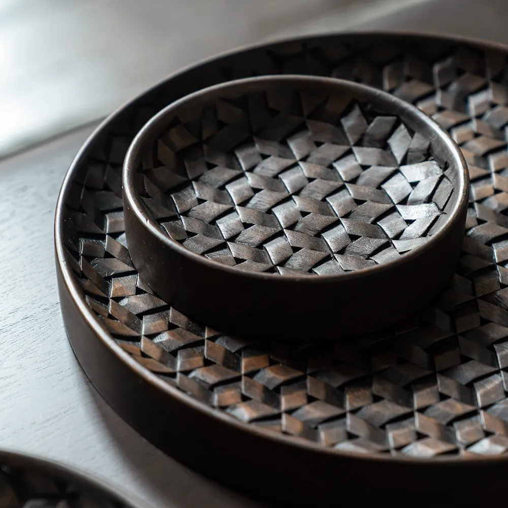  Tampa Tablett dunkelbraunes Mahagoni-3er-Set