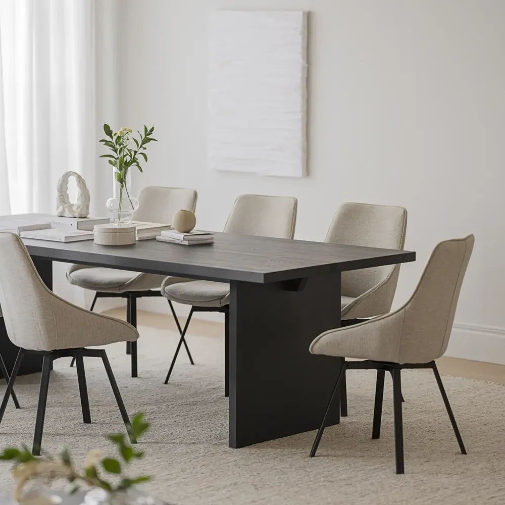 Alison Esszimmerstuhl beiger stoff/schwarze metallbeine