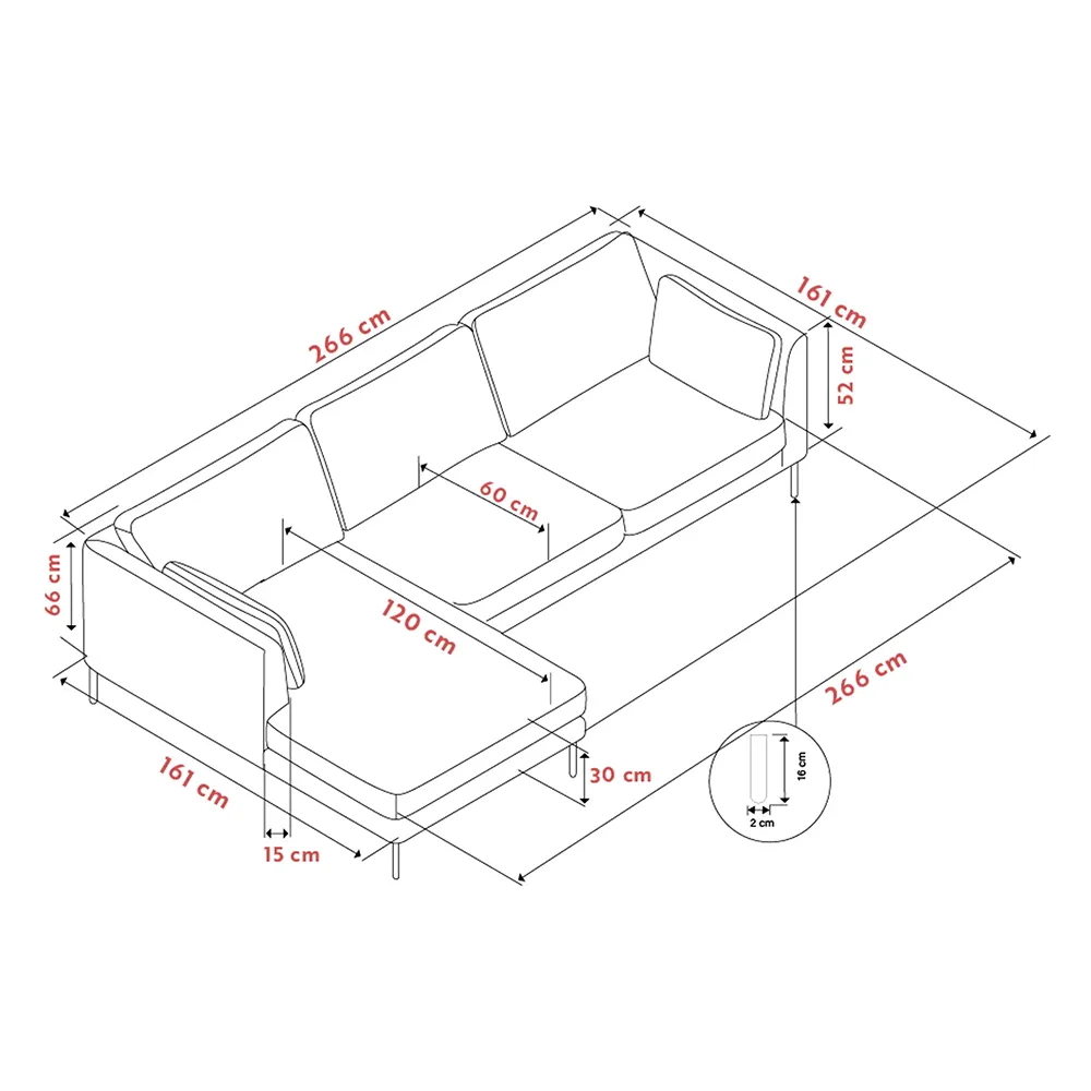 Corwin Sofa 3,5-Sitzer mit Chaiselongue links Stoff Rita hellbeige