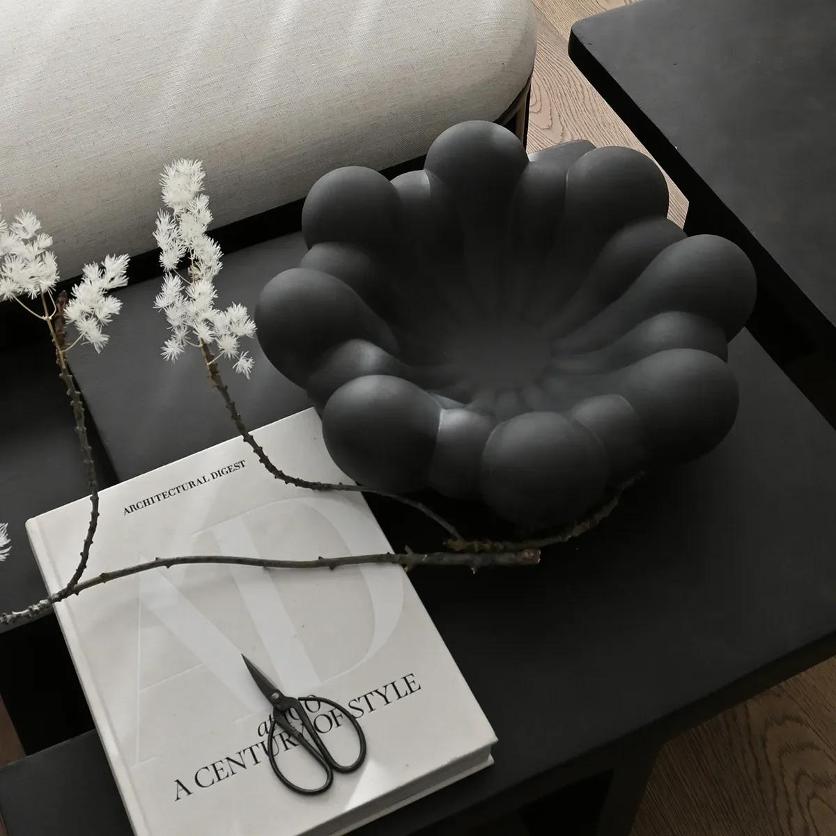 Handgefertigte Dekoschale Bloom Black Ø 44 cm