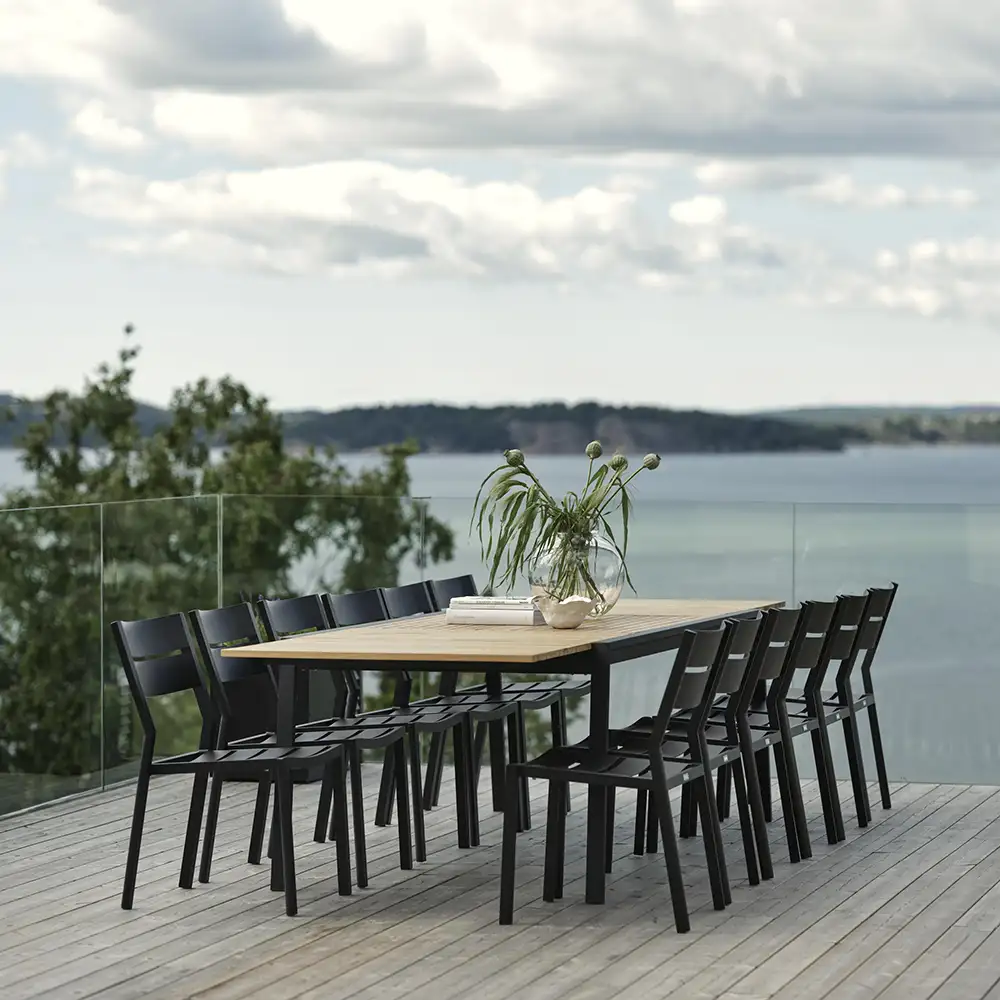 Naos Esstisch 100x220-320 cm schwarz/teak