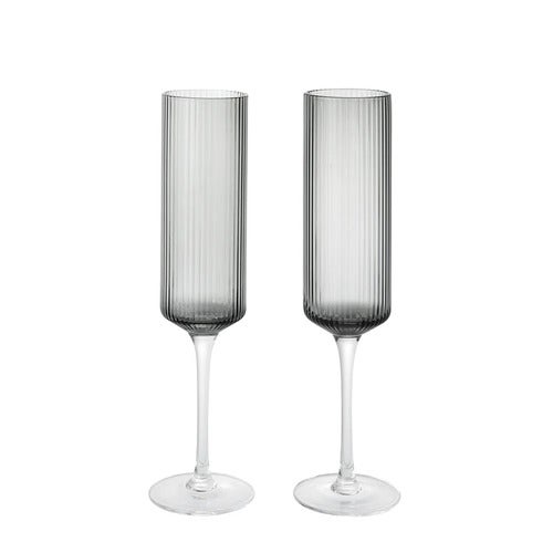 Champagnerglas 2er Pack Ripple Smoked Grey