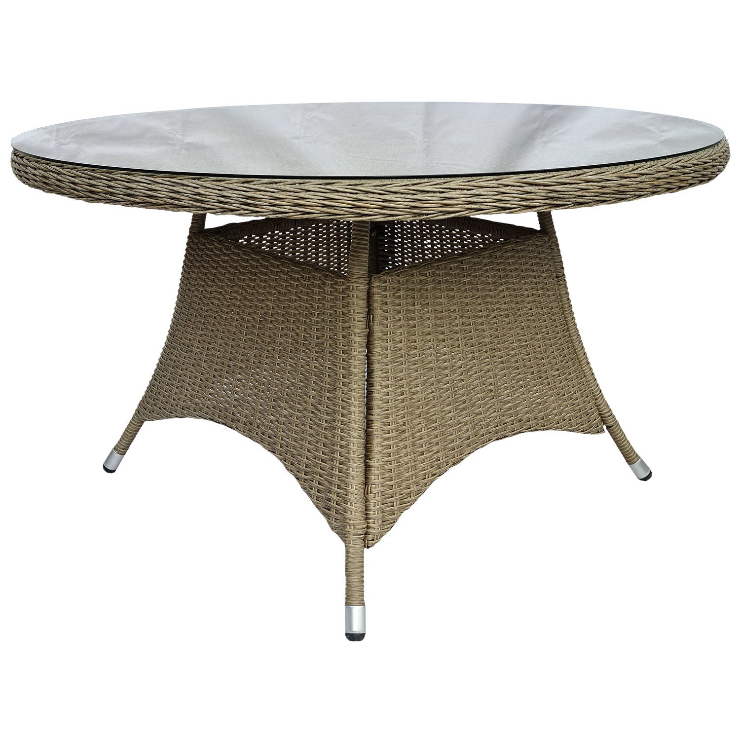 Hornbrook Esstisch 150 cm beige Kunststoff-Rattan inkl. Glas