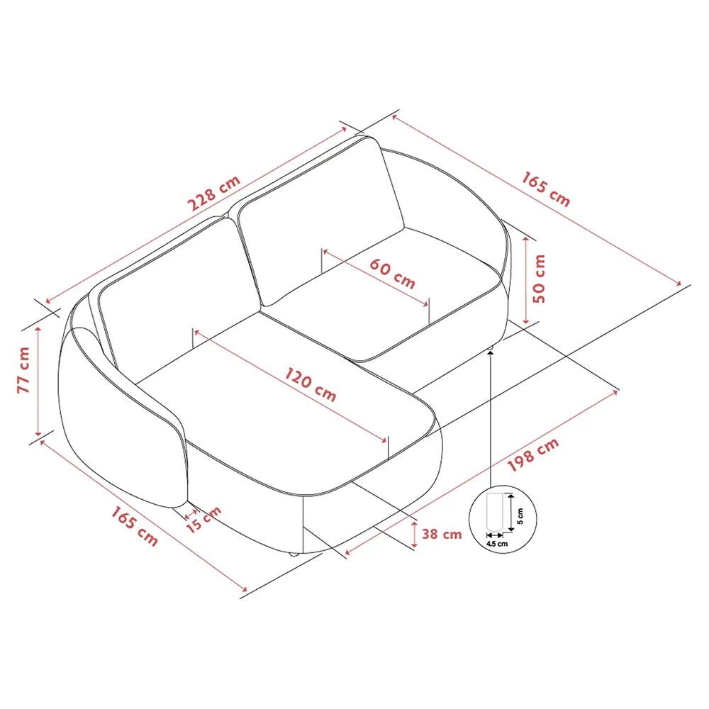 Norris Sofa 3-Sitzer mit Chaiselongue links Stoff Anna hellbeige