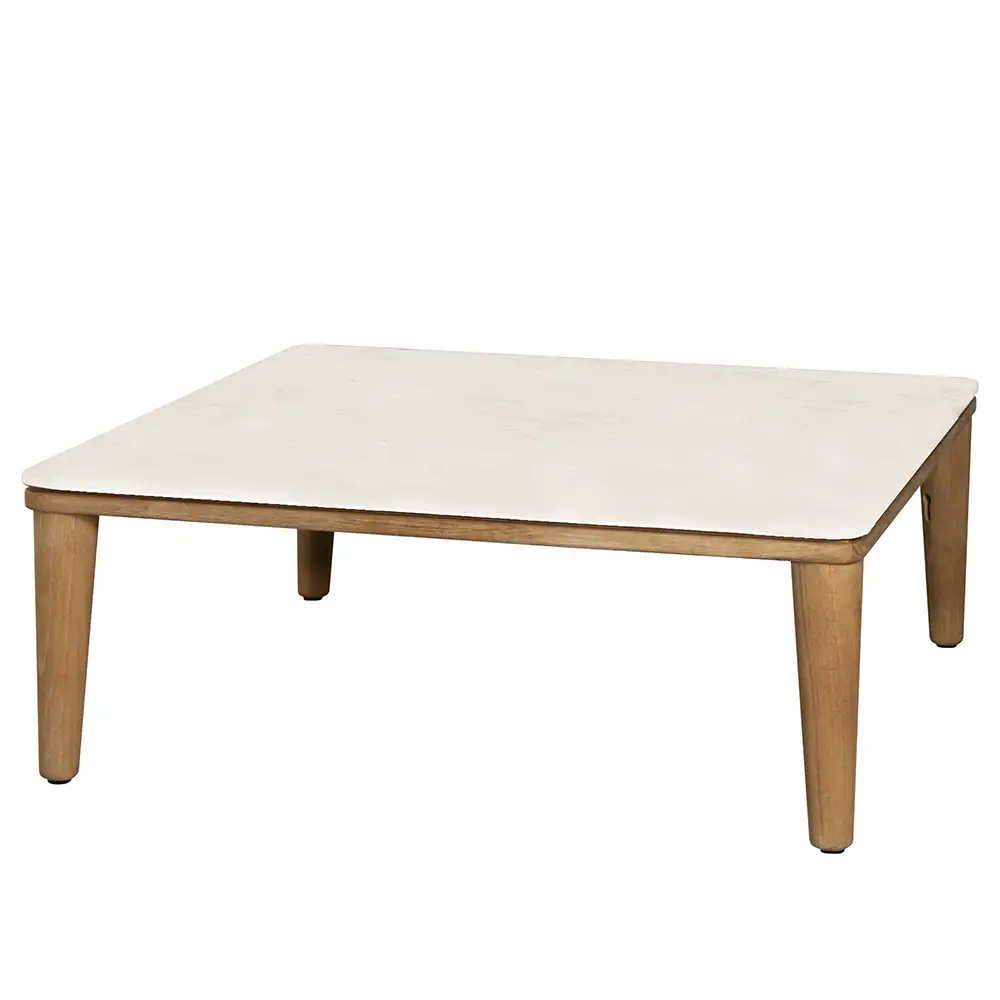 Tischplatte 85 x 85 cm Abgerundete Ecken Travertinoptik, Keramik