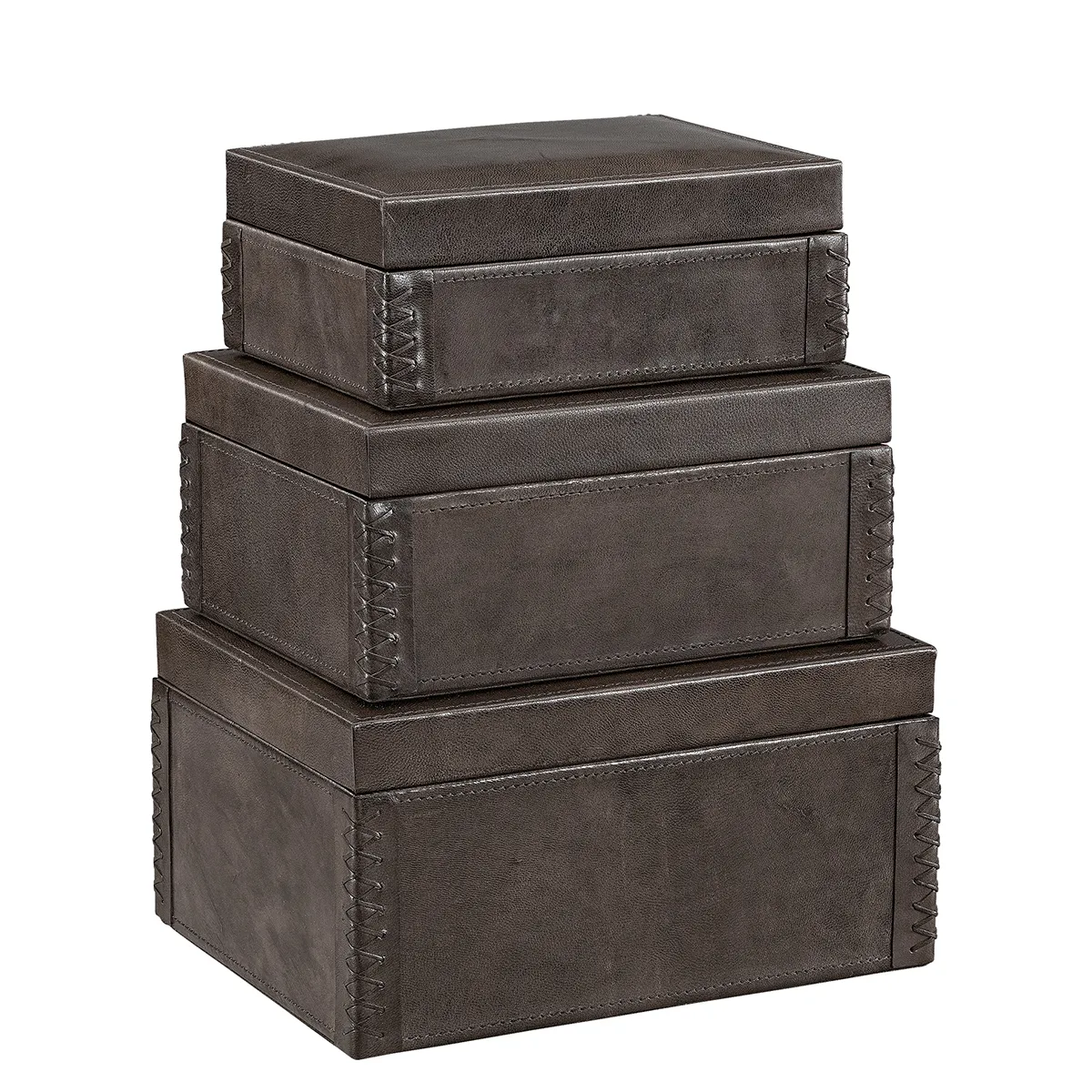 Aufbewahrungsboxen aus Leder Mendoza 3er-Set Deep brown