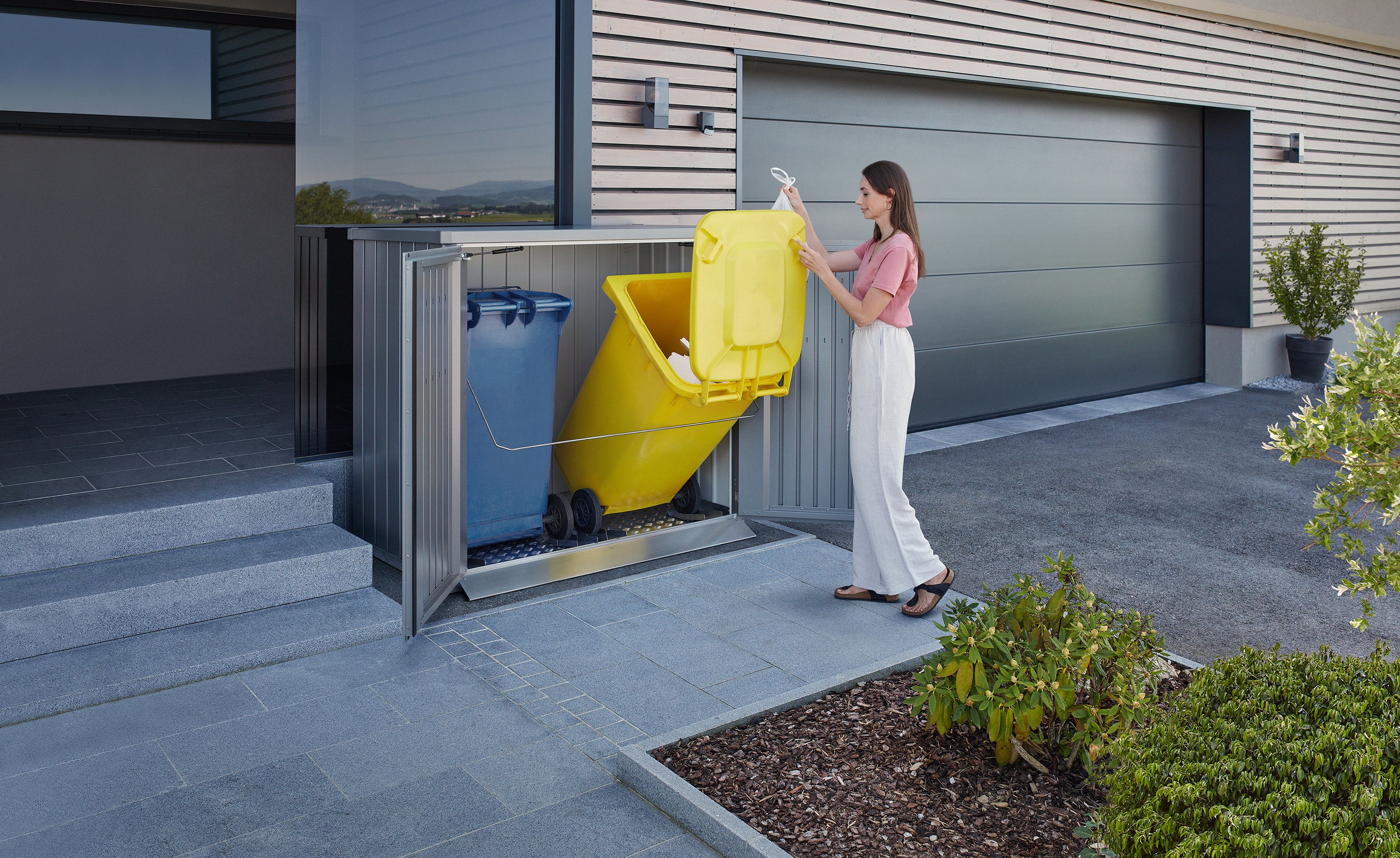 Alex Duo Box für Abfalleimer – Metallic quartz grau