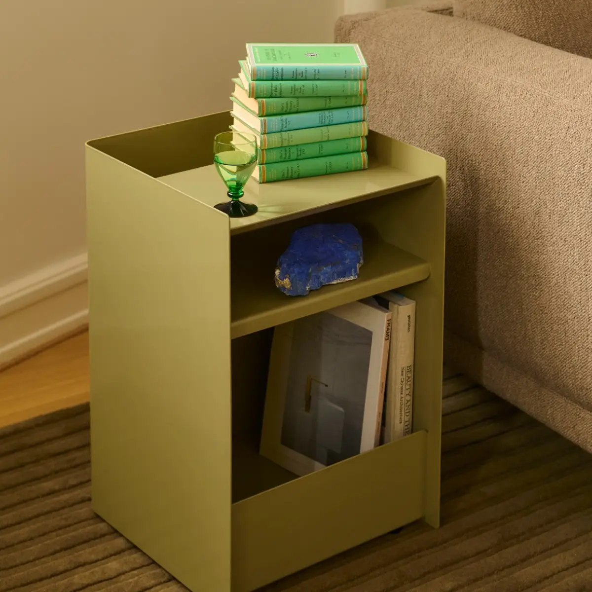Folded Trolley H 61,5 cm mit Schublade – Bark Beige-Grün