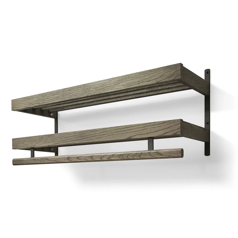 Nadja Hutablage 100 cm 2 Etagen Eiche geräuchert/Mattschwarzstahl