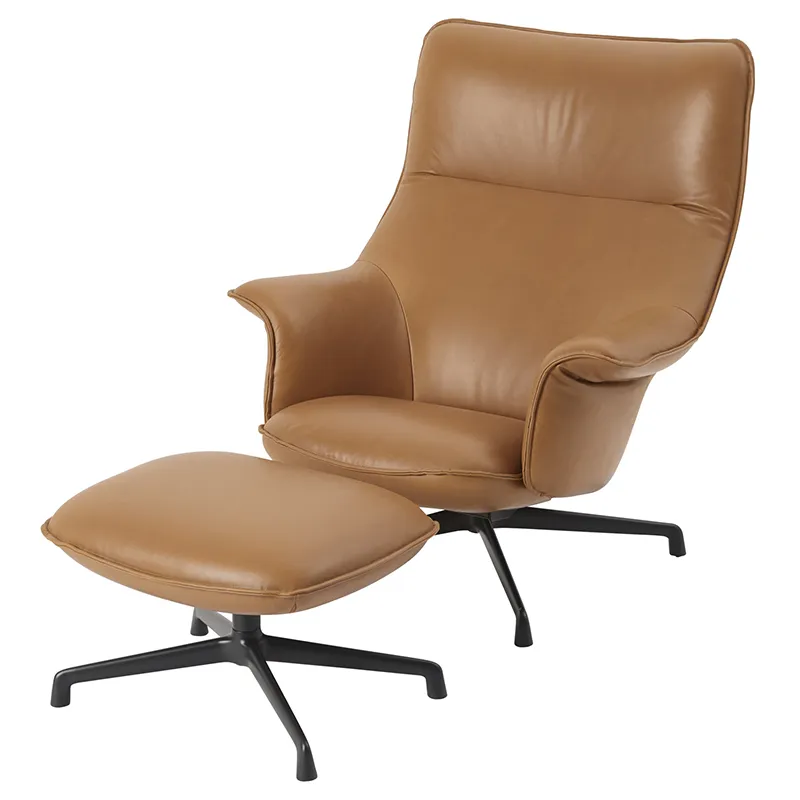 Doze Lounge Chair High Back Swivel Base - Refine Leather Cognac Anthracit Black