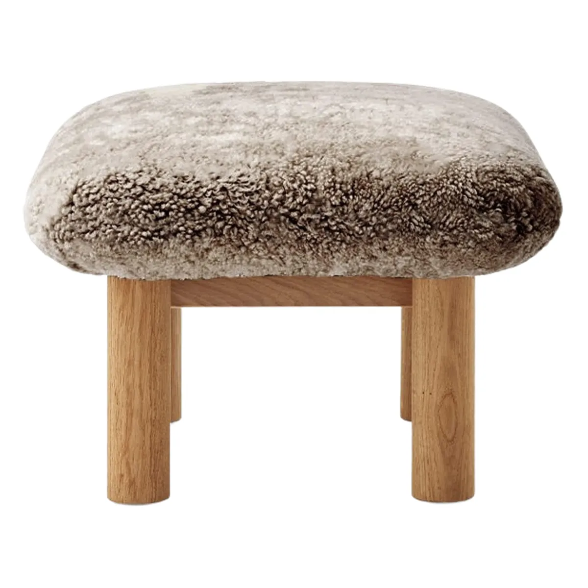 Brasilia Hocker Vollgepolstert, Massive Eiche Natur, Sheepskin Nevotex Sahara