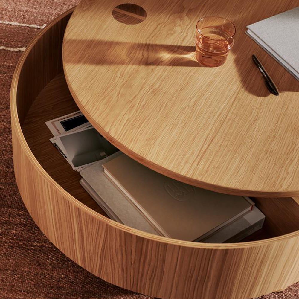  Olles Couchtisch mit Stauraum – Ø80 – Natürliches Eichenfurnier