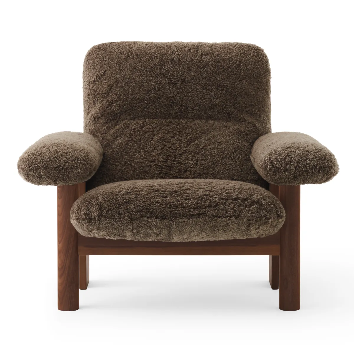 Brasilia Loungesessel Vollgepolstert Hohe Rückenlehne Vierbeingestell Massiv Dunkel Gebeizte Eiche Sheepskin Nevotex Root