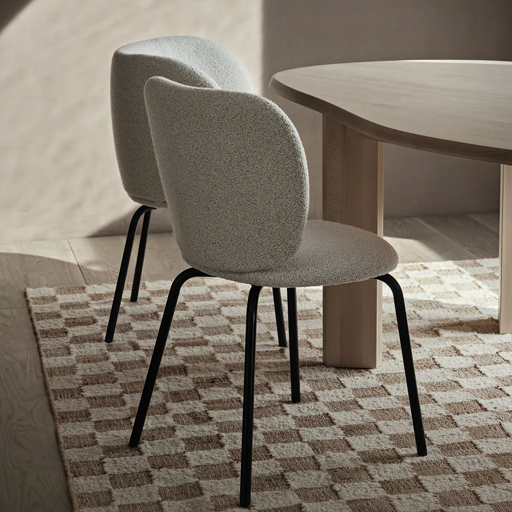 Handgewebter Wollteppich Check 140x200 cm Off-White