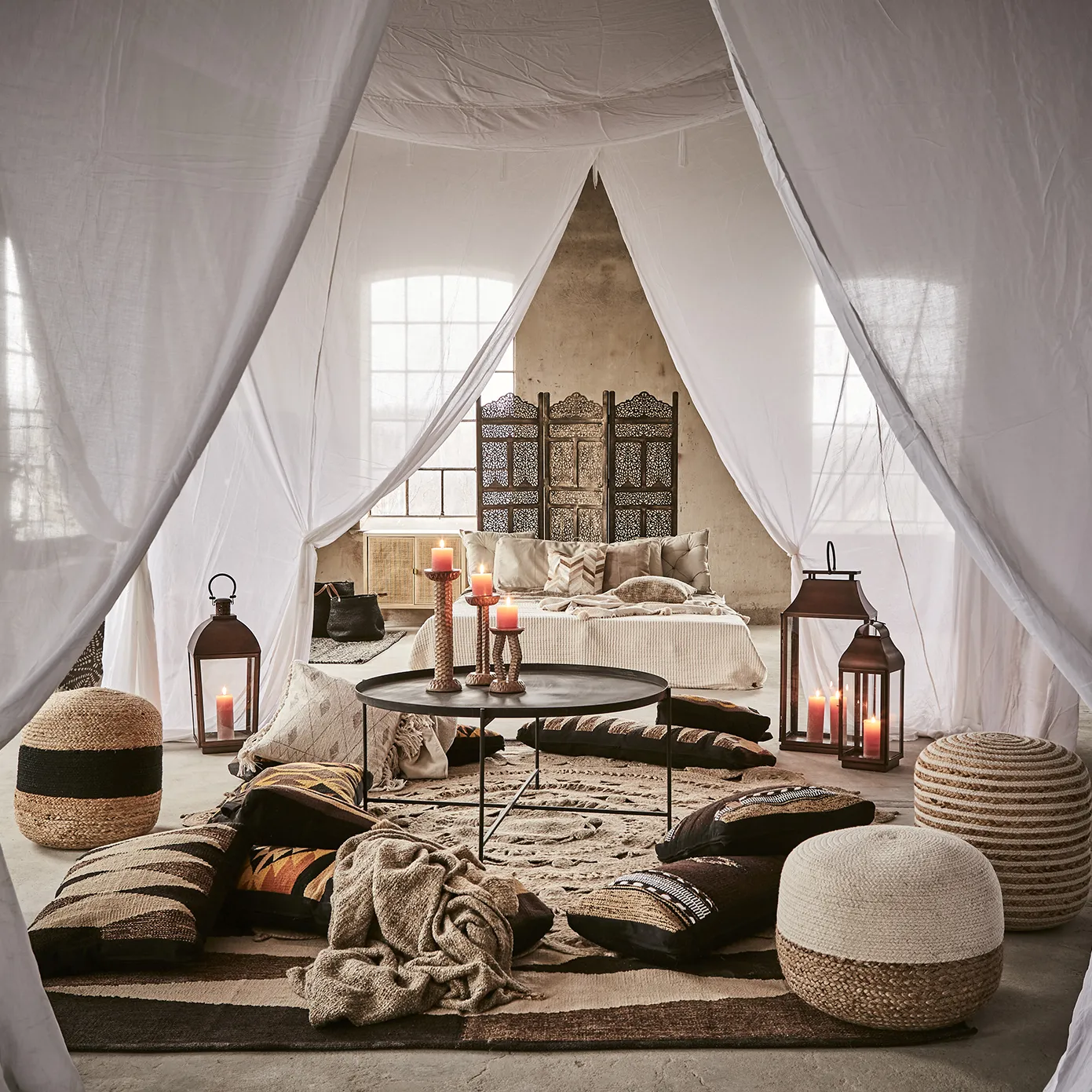 JUNI Pouf natur/elfenbein